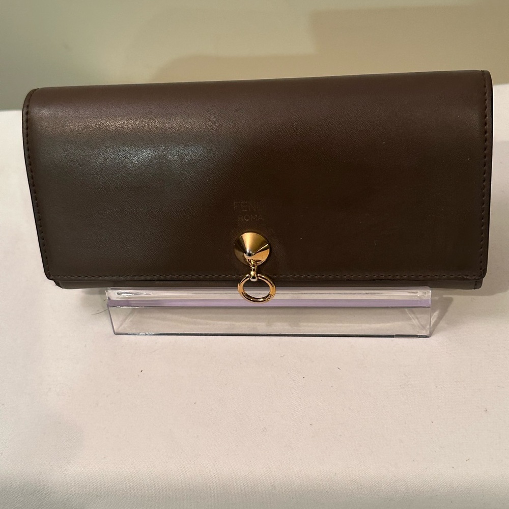 Fendi Roma as seen on pic on logo-long wallet dark tan/ light brown in EUC